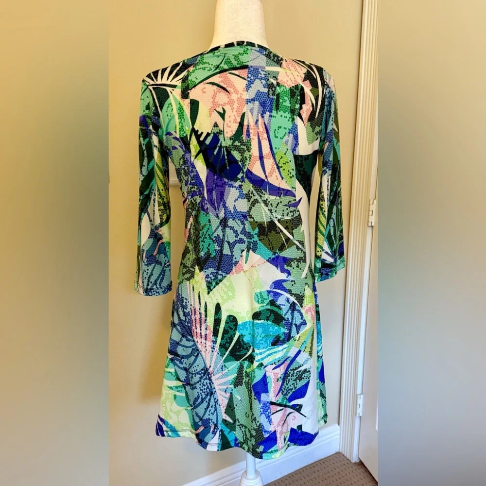 Jean-Pierre Klifa Paris - pull on washable dress in green, pink, blue Sz S - Picture 2 of 5